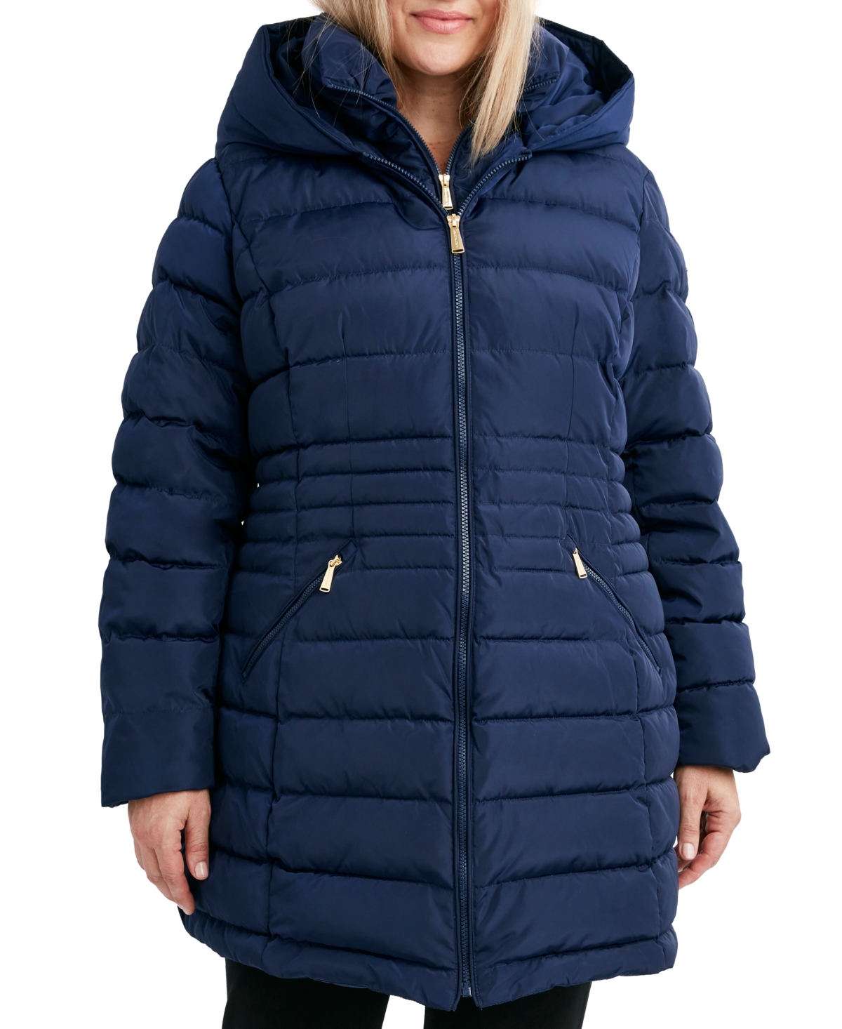 Laundry by Shelli Segal Plus Size Bibbed Hooded Puffer Coat