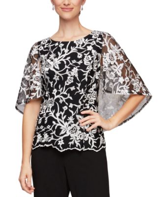 Alex Evenings - Embroidered Capelet Top
