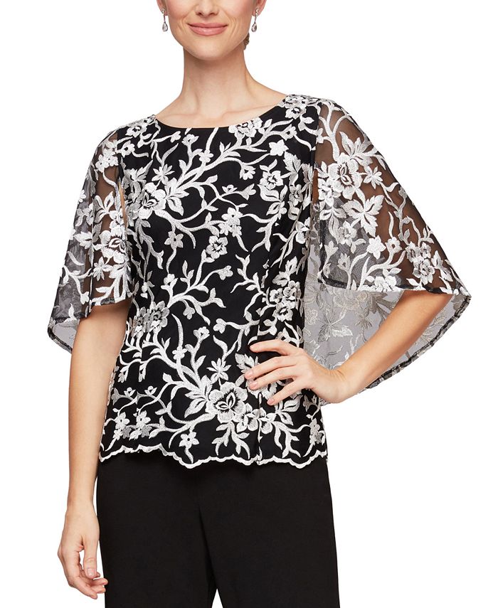 Alex Evenings Embroidered Capelet Top - Macy's