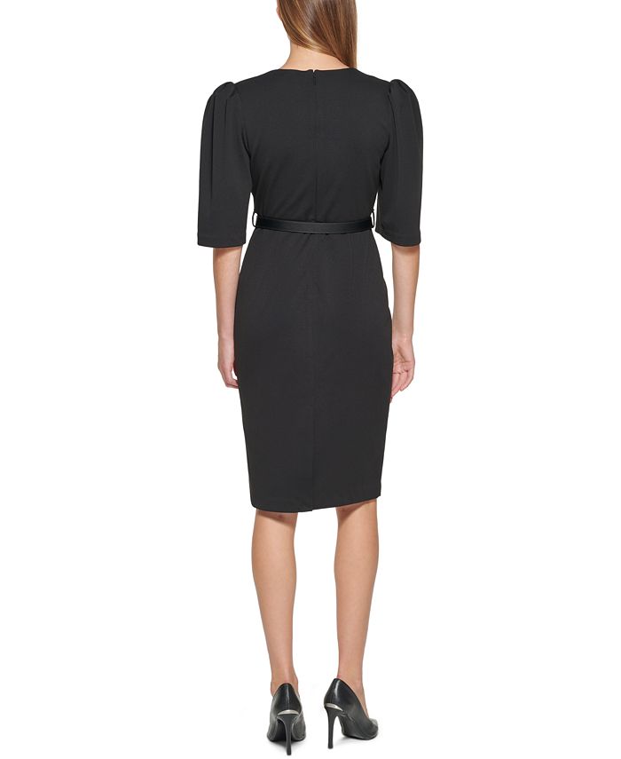 Calvin Klein Belted Puff-Sleeve Dress & Reviews - Dresses - Women - Macy's