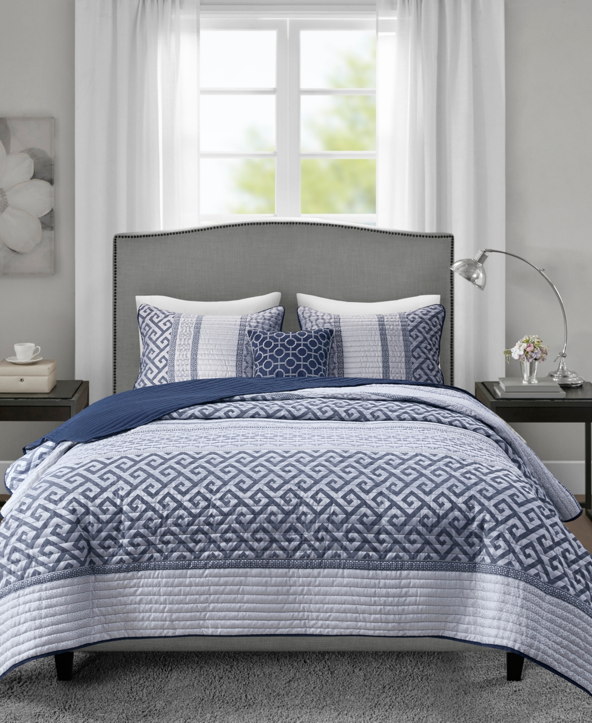 Madison Park Bennett Reversible Jacquard 4-pc. Quilt Set, Full/queen In Navy