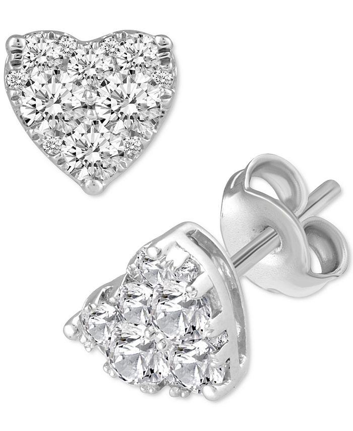 Macy's - Diamond Heart Cluster Stud Earrings (3/4 ct. t.w.)