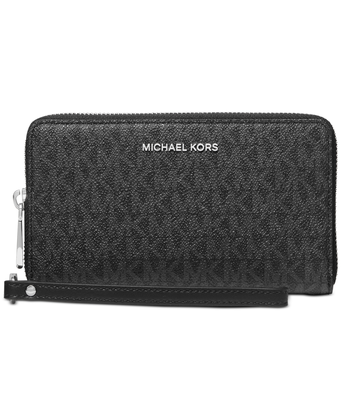 Michael Kors Michael  Logo Jet Set Flat Multifunction Phone Case In Black,silver