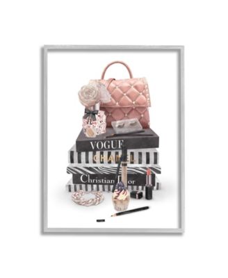 Fashion Bookstack Purse Perfume Pink Glam Design Framed Giclee Texturized Art, 16" x 20"