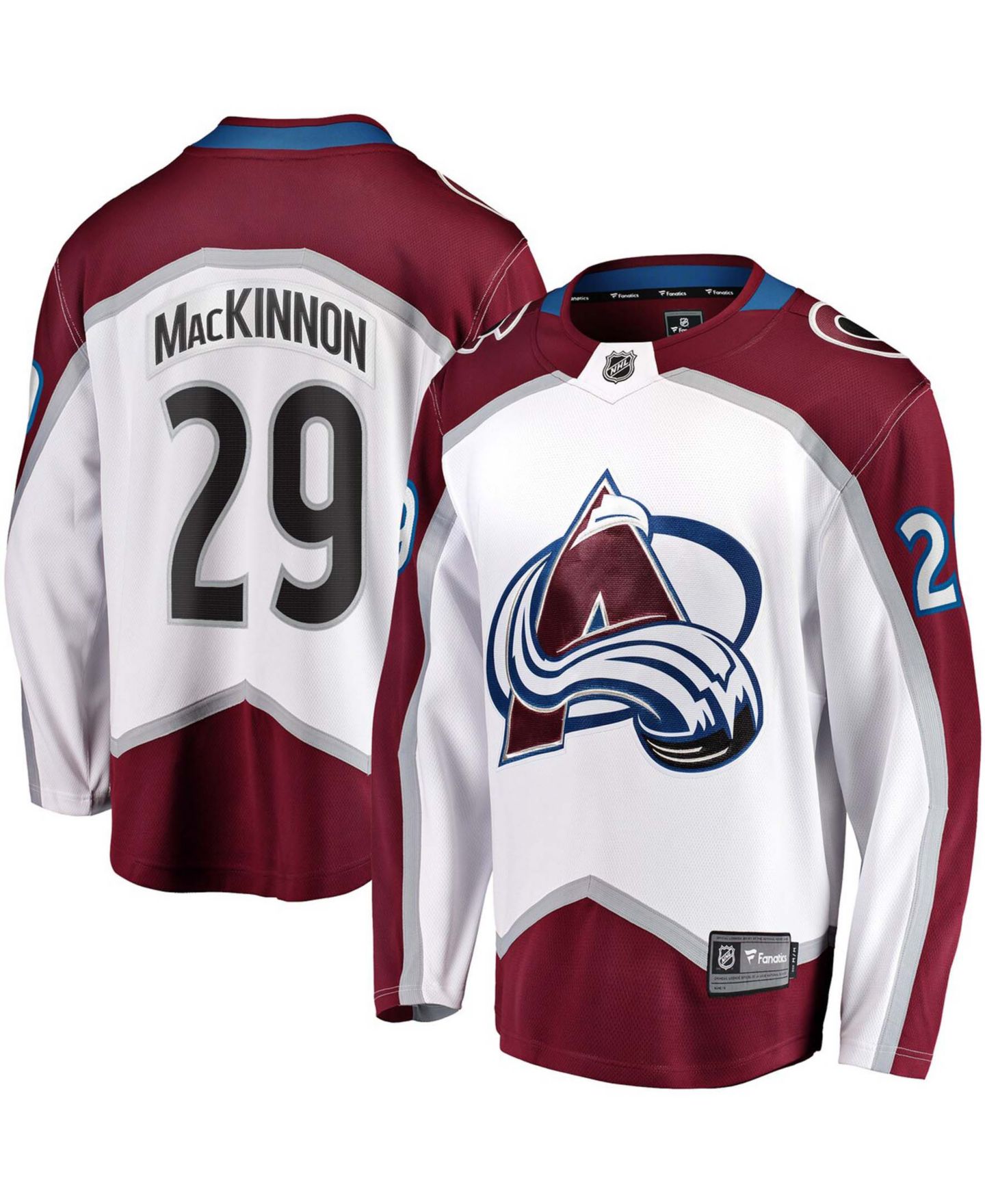 Мужской топ Fanatics Nathan MacKinnon White Colorado Avalanche Away Premier Breakaway Player Jersey — фото 1