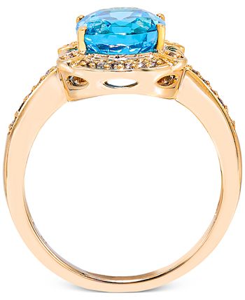 Macy's - Swiss Blue Topaz (2-3/4 ct. t.w.) & Diamond (1/8 ct. t.w.) Ring in 18k Gold-Plated Sterling Silver