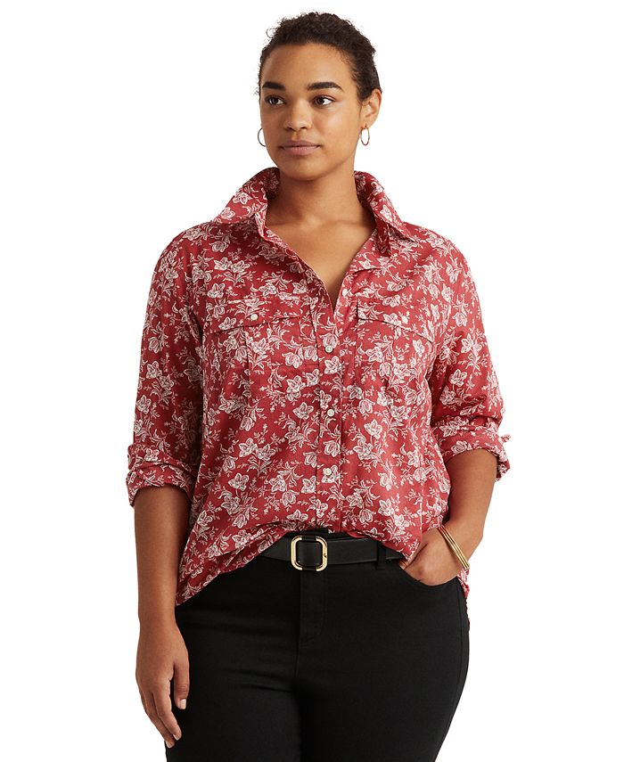 Lauren Ralph Lauren Polo Ralph Lauren Plus-Size Floral Cotton Dobby Shirt & Reviews - Tops Plus Sizes - Macy's