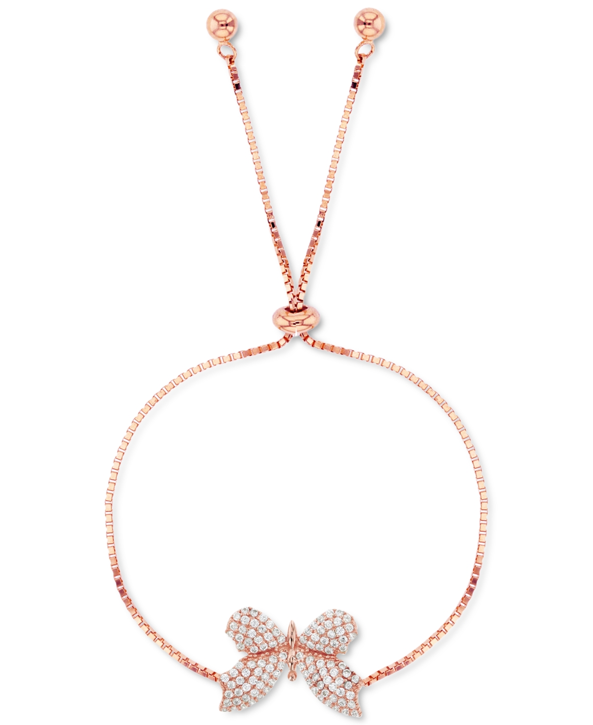 Macy's Cubic Zirconia Pave Butterfly Bolo Bracelet In K Rose Gold Over Sterling Silver