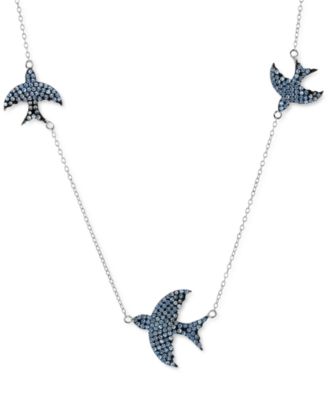 Macy's - Lab-Grown Blue Spinel Dove 18" Station Necklace (2 ct. t.w.) in Sterling Silver