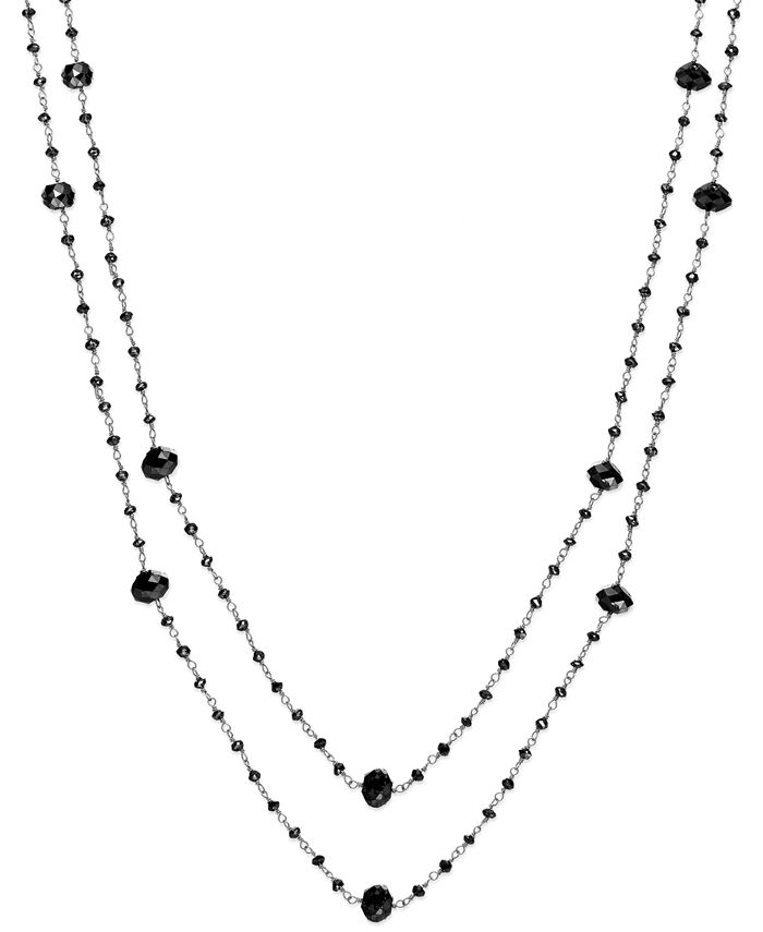 Macy s Black Diamond Two Strand Station Necklace in 14k White Gold