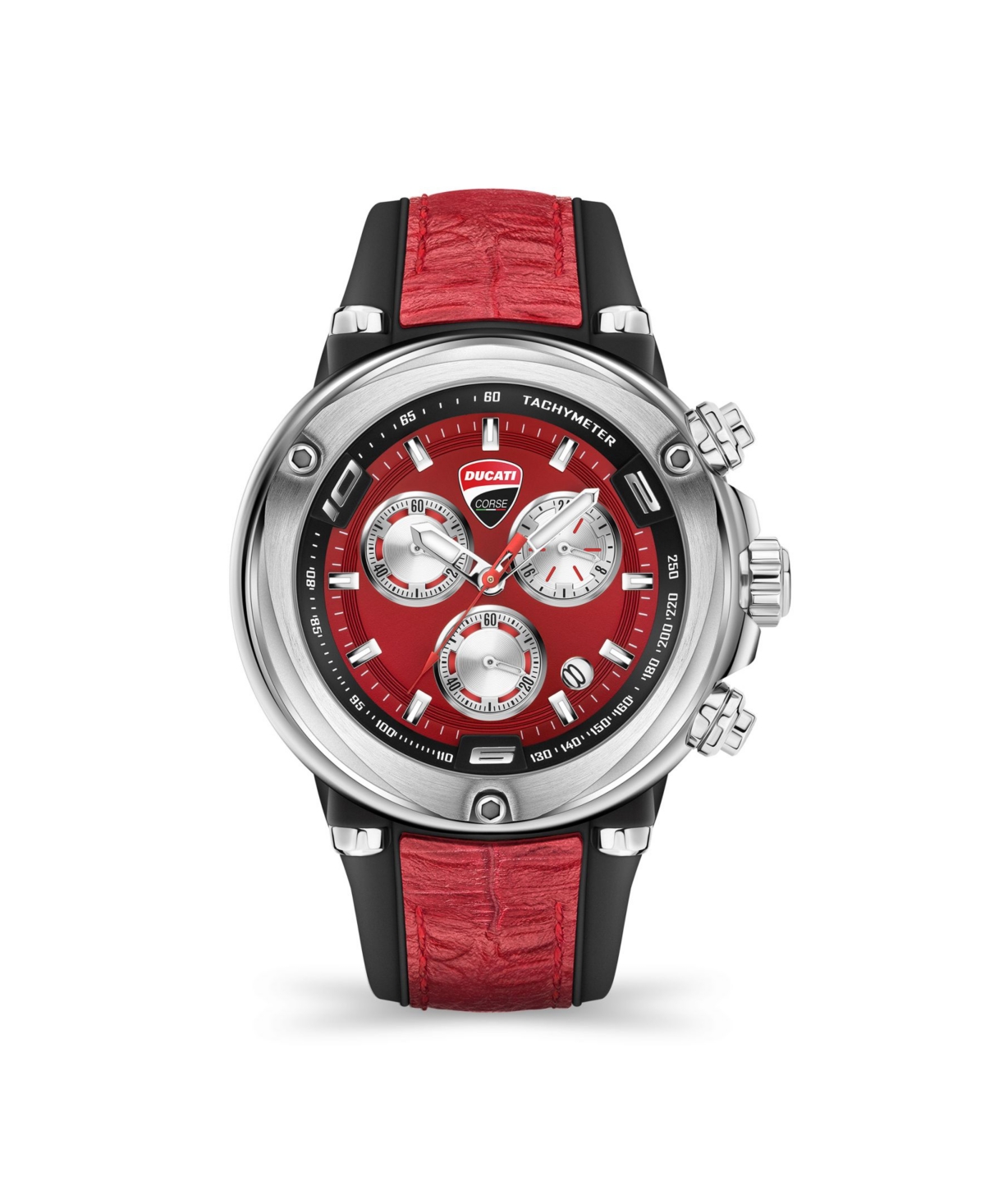 Ducati Corse Men's Partenza Chronograph Black and Red Silicone Strap Watch 49mm
