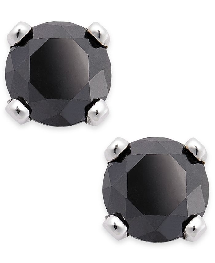 Macy's Black Diamond Round Stud Earrings in 10k White Gold (1/10 ct. t ...