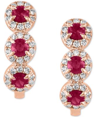 Lali Jewels Sapphire (1/3 ct. t.w.) & Diamond (1/5 ct. t.w.) Oval Hoop Earrings in 14k Rose Gold ( Also in White Gold) - Ruby / Rose Gold