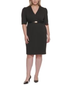 Plus Size Puff-Sleeve Belted Sheath Dress  