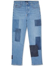 Patchwork-Print Jeans with Magnetic Fly