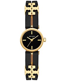 Women's Gold-Tone Logo Black Leather Strap Watch 22mm