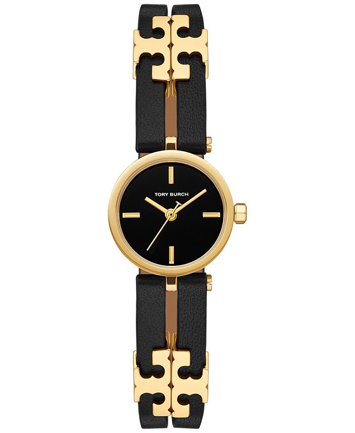 Tory Burch Women's Gold-Tone Logo Black Leather Strap Watch 22mm & Reviews  - All Watches - Jewelry & Watches - Macy's