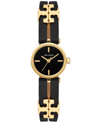 Tory Burch 34mm Bailey Watch w/ Saffiano Leather Strap, Gold/Black