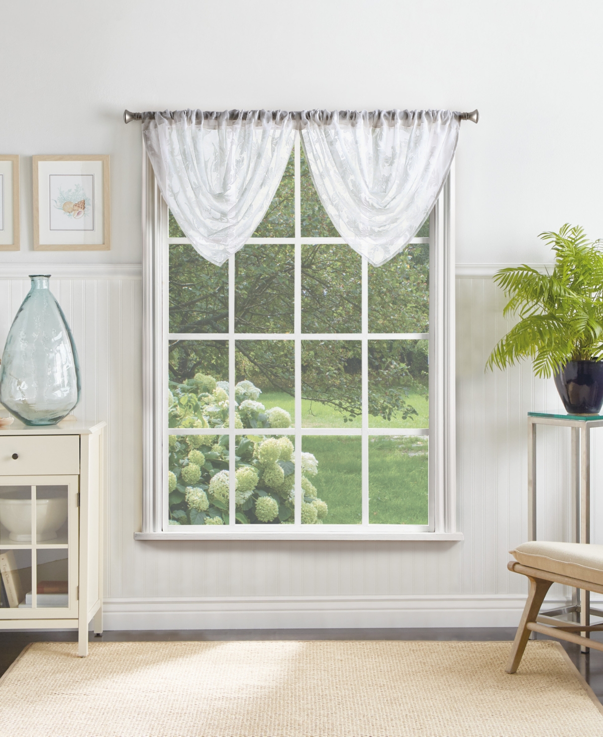 Aster Acanthus Poletop Waterfall Valance, Created For Macy's - White