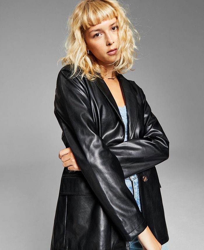 And Now This Women's Oversized Faux-Leather Blazer & Reviews