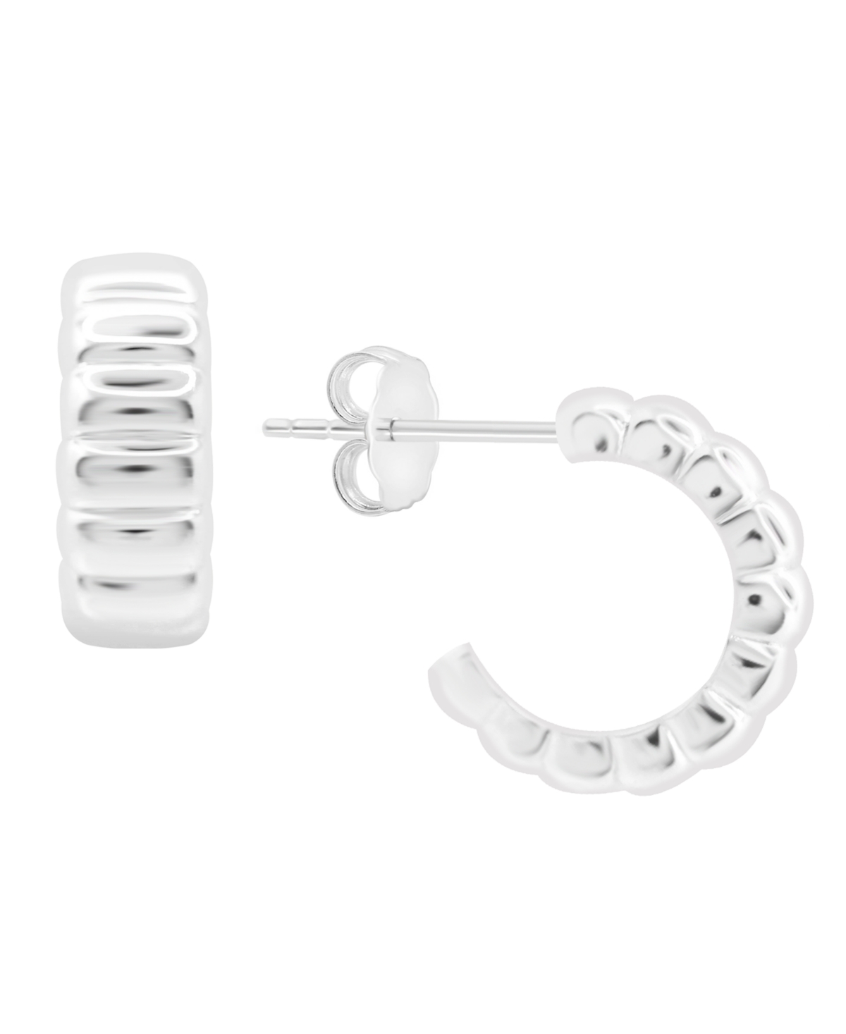 And Now This High Polished Puff Ribbed C Hoop Post Earring in Silver Plate or Gold Plate - Gold-Tone