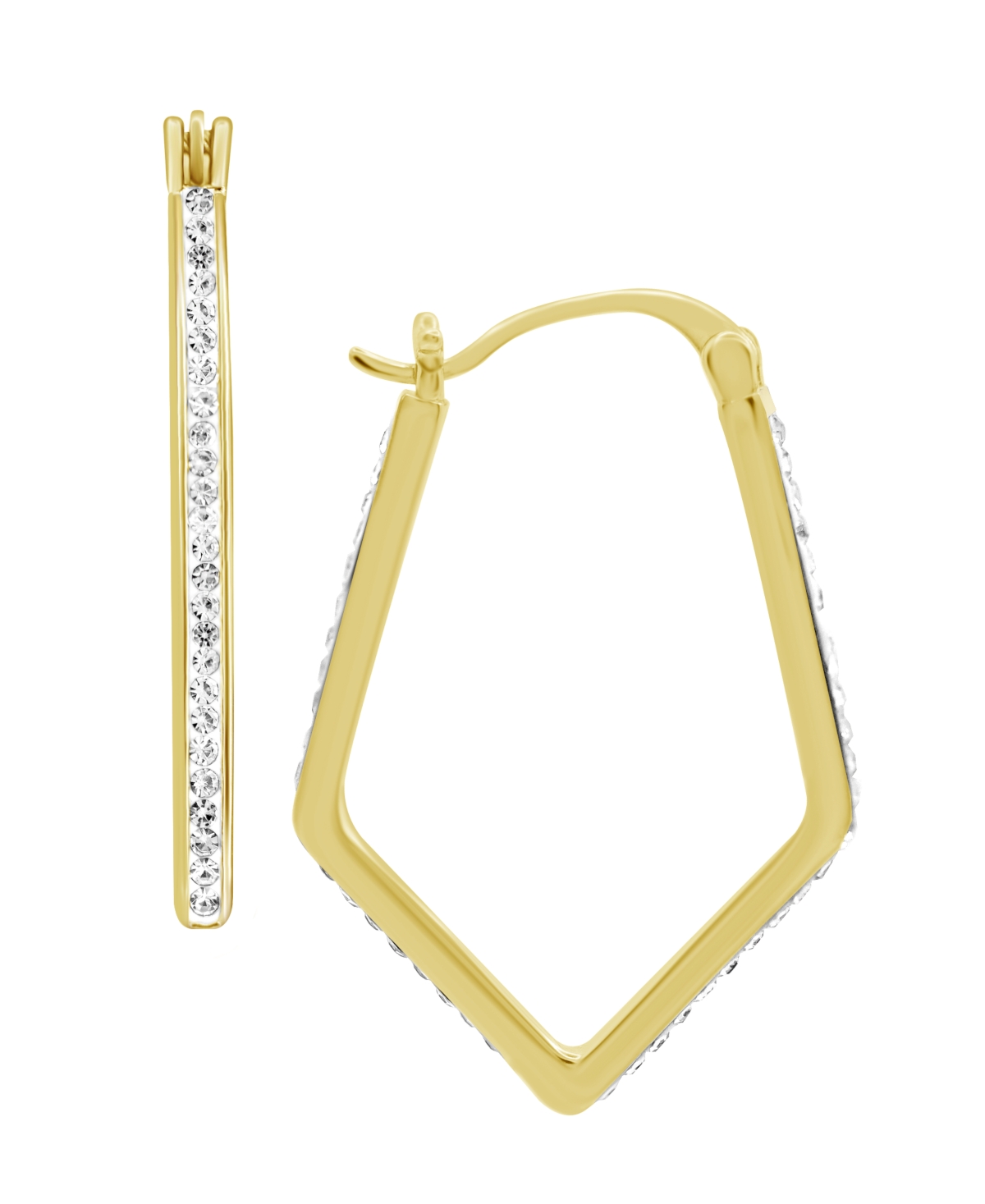 Clear Crystal Pave Geometric Hoop Earring, Gold Plate and Silver Plate - Gold-Tone