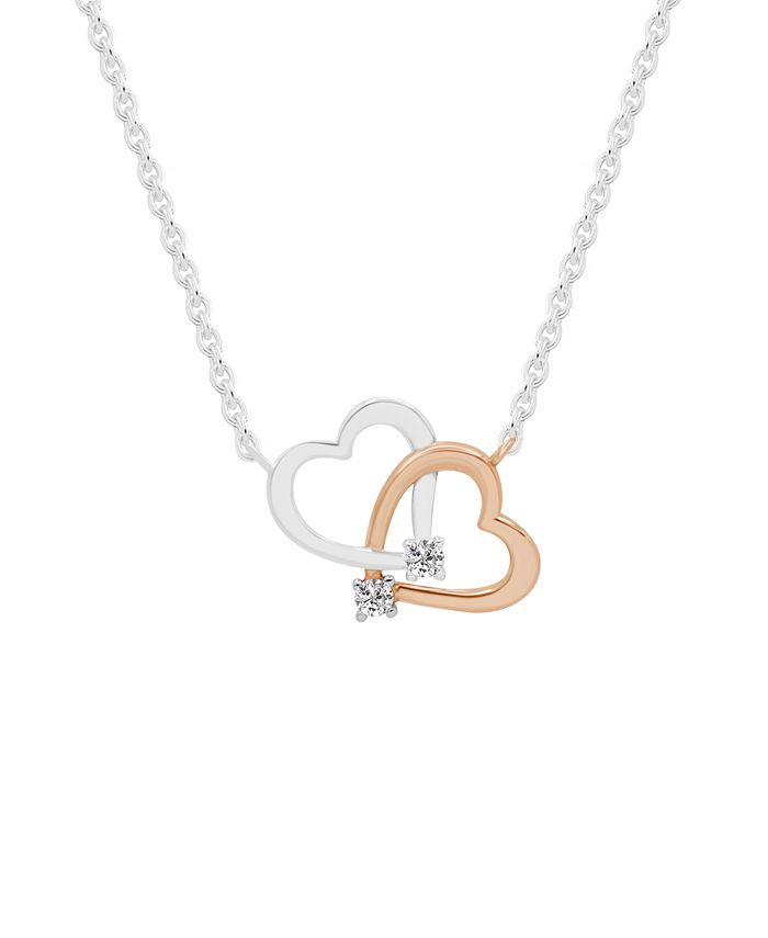 Essentials Cubic Zirconia Double Heart Silver Plate Necklace in Gift ...