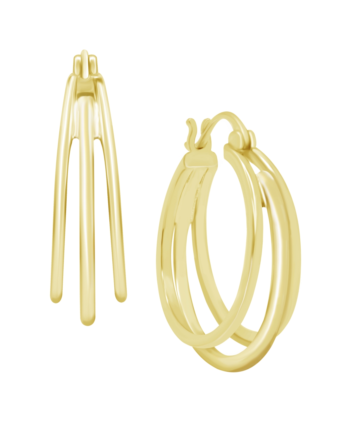 Triple Point Oval Click Top Hoop Earring in Silver Plate or Gold Plate - Gold