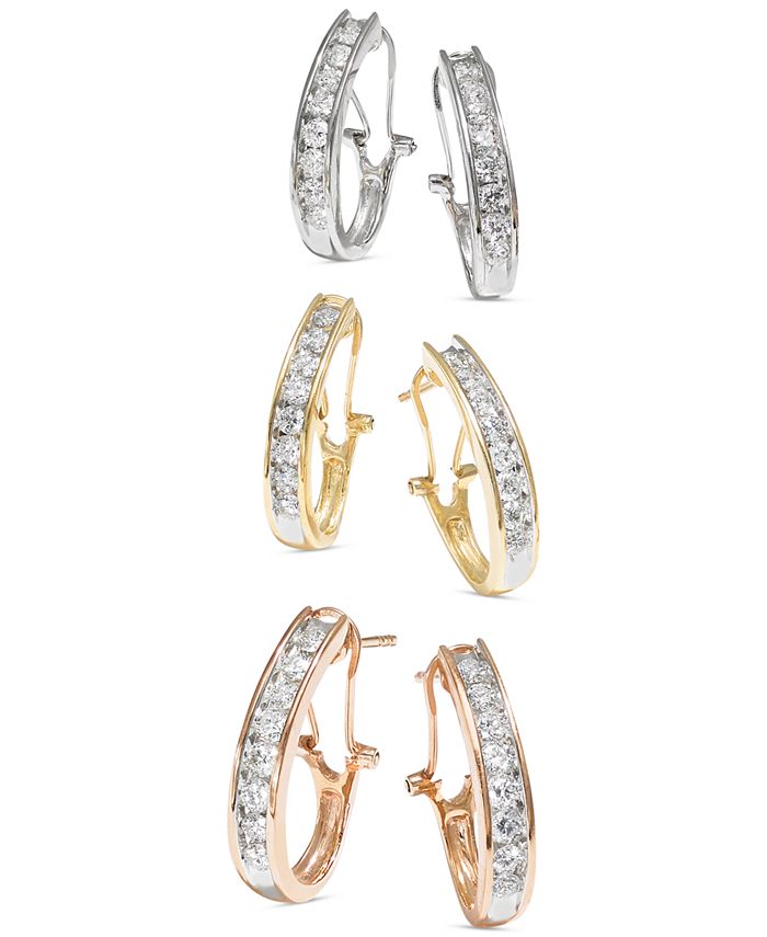 Macy's Diamond J Hoop Earrings (1 ct. t.w.) in 10k White or Yellow Gold ...