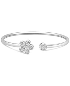 Diamond Flower & Circle Flex Bangle Bracelet (1/6 ct. t.w.) in Sterling Silver