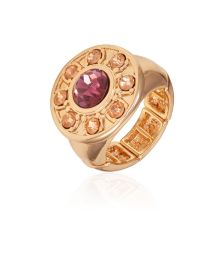 Gold-tone stretch ring with light amethyst and light peach stones