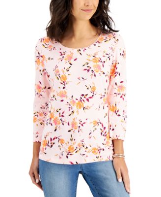 Karen Scott - Petite Floating Fauna Floral-Print Top