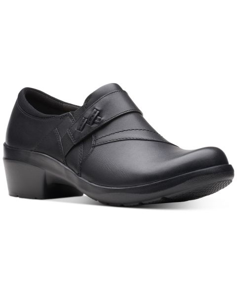 Обувь Clarks Women's Angie Pearl Slip-On Shoes, цвет: Чёрный кожаный