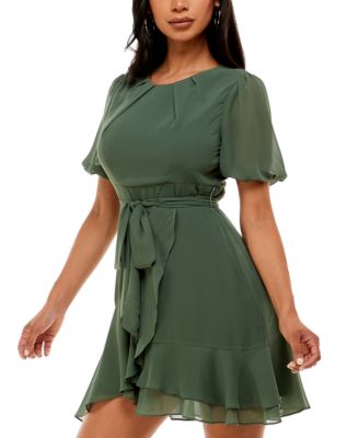 Juniors' Puff-Sleeve A-Line Dress