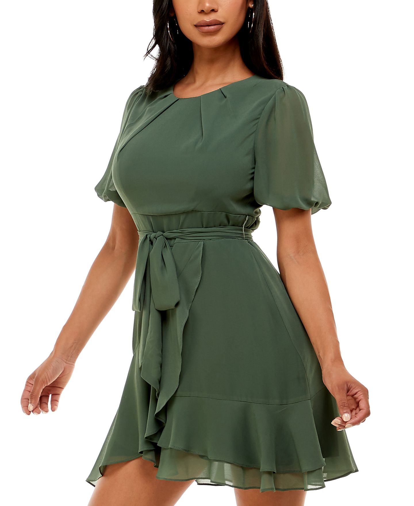 Женское платье B Darlin Juniors' Puff-Sleeve A-Line, цвет: Оливковый — фото 3