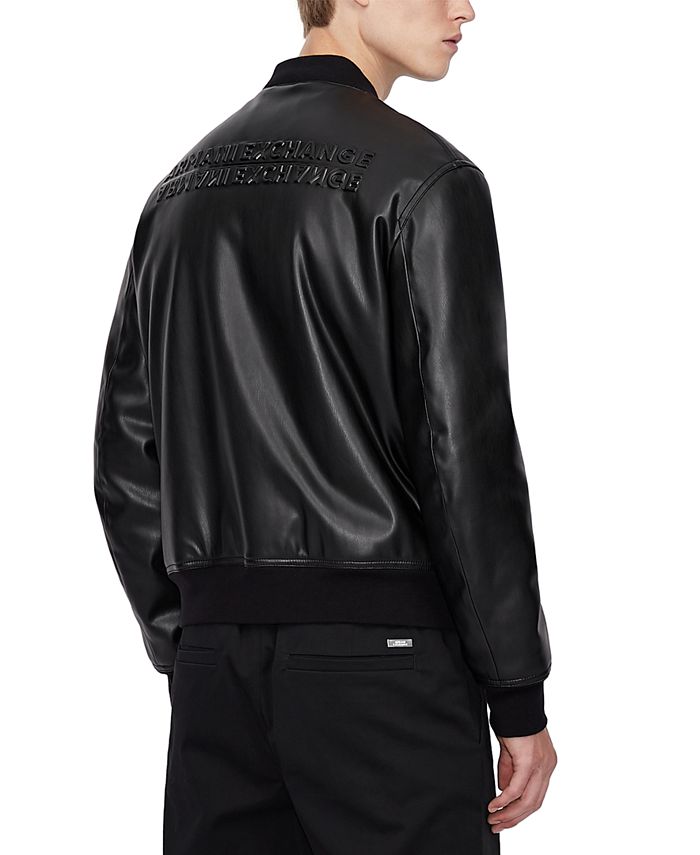 AX Armani Exchange Men's Black Faux Leather Bomber Jacket Macy's