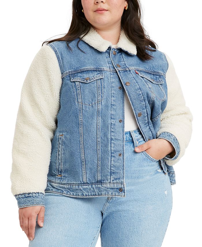 Levi's Trendy Plus Size Cotton Fleece-Sleeve Denim Jacket & Reviews - Jackets & Blazers - Plus Sizes -