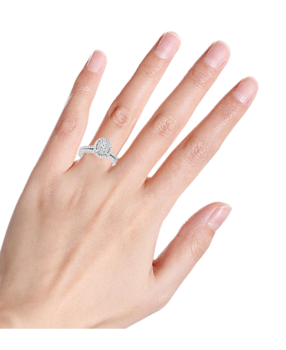 Diamond Micro-Pave' Oval Halo Bridal Set (1 ct. t.w.) in 14k- White Gold