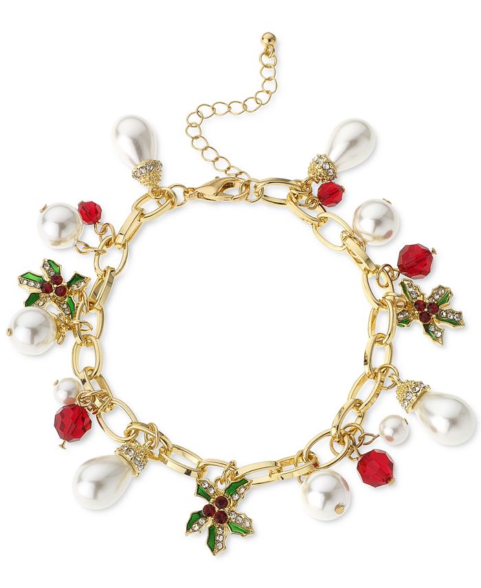 Gold Poinsettia and Red Crystal Necklace