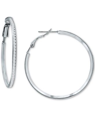 Cubic Zirconia Medium Hoop Earrings, 1.5"