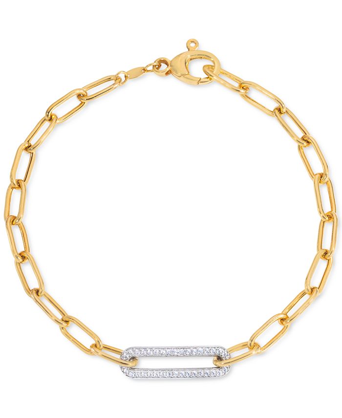 Macy's Diamond Bar Paperclip Link Chain Bracelet (1/5 ct. t.w.) in ...
