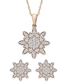 Diamond Snowflake Cluster Pendant Necklace & Earrings Collection in 14k Gold, Created for Macy's