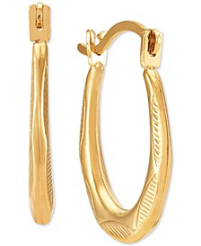 Patterned Oval Hoop Earrings in 10k Gold