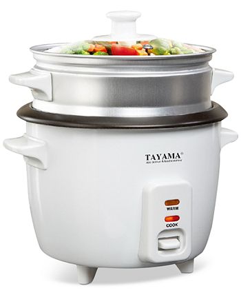Tayama 6-Cup White Rice Cooker with Steam Tray and Glass Lid RC-3R