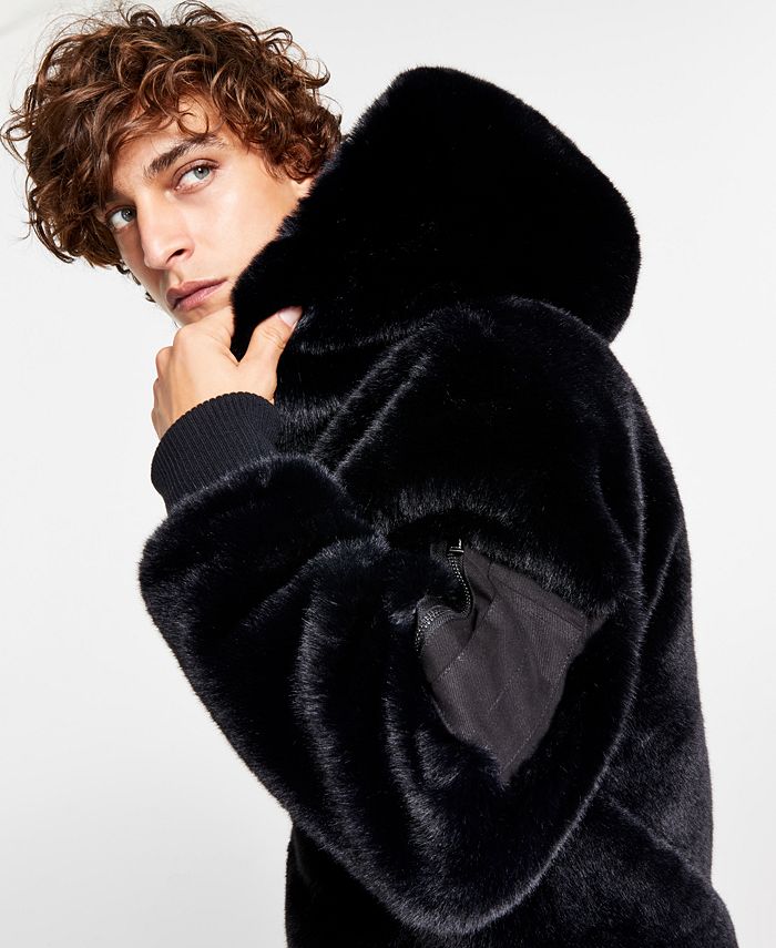 Karl Lagerfeld Paris Men's Faux Fur Elongated Bomber Jacket - Macy's