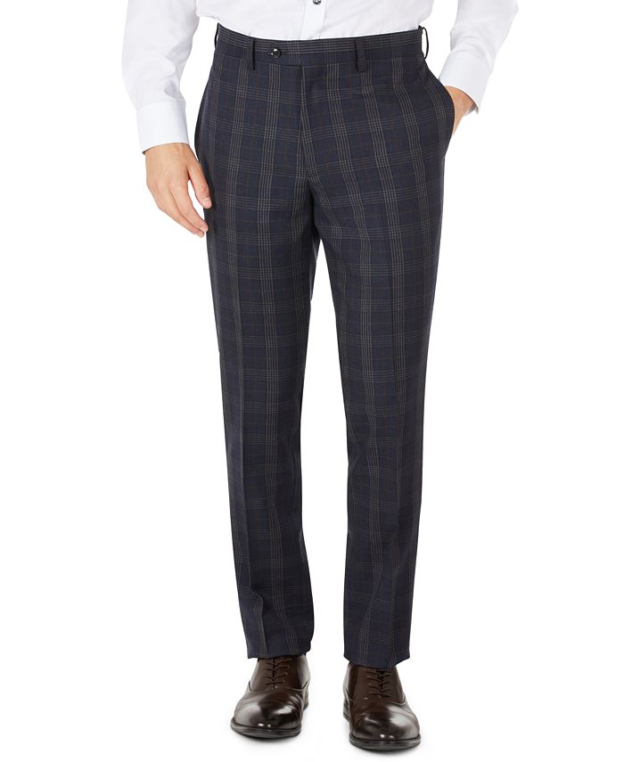 Tallia Men's Slim-Fit Navy Plaid Wool Dress Pants - Macy's
