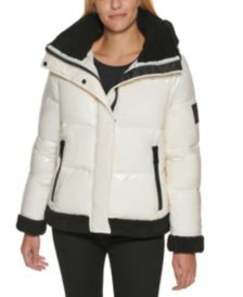 Hooded Mixed-Media Puffer Coat