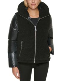 Hooded Mixed-Media Puffer Coat