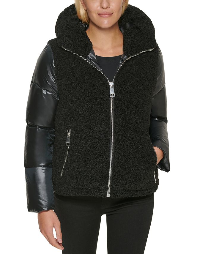 Calvin Klein Hooded Mixed-Media Puffer Coat & Reviews - Coats & Jackets -  Women - Macy's