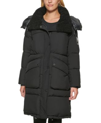 Oversized Fleece-Trim Hooded Puffer Coat